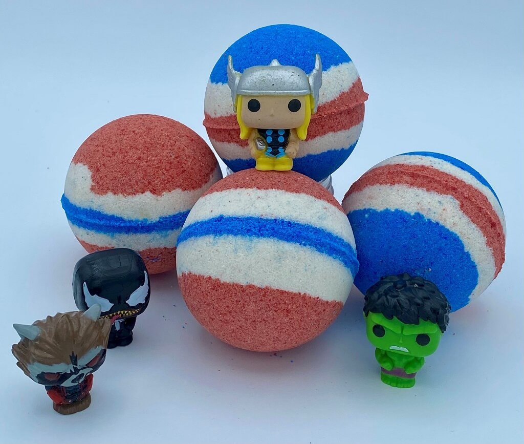 bath bombs with superheroes inside