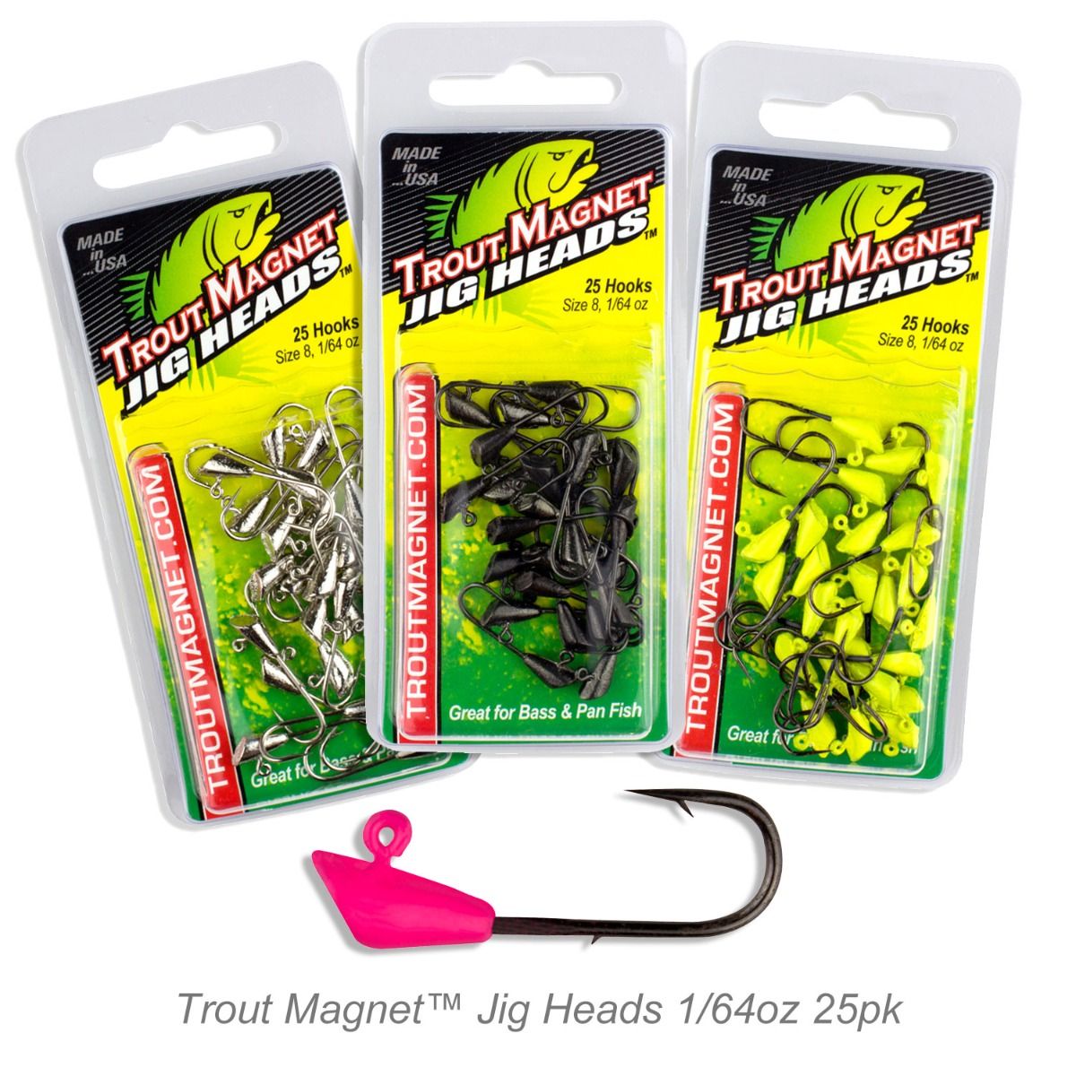25 Pk Leland's Trout Magnet Jig Head Fishing Lures 1/ 64 Oz Size 8 Hooks Nickel 