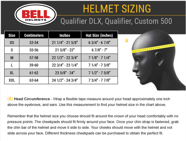Bell 500 Helmet Size Chart