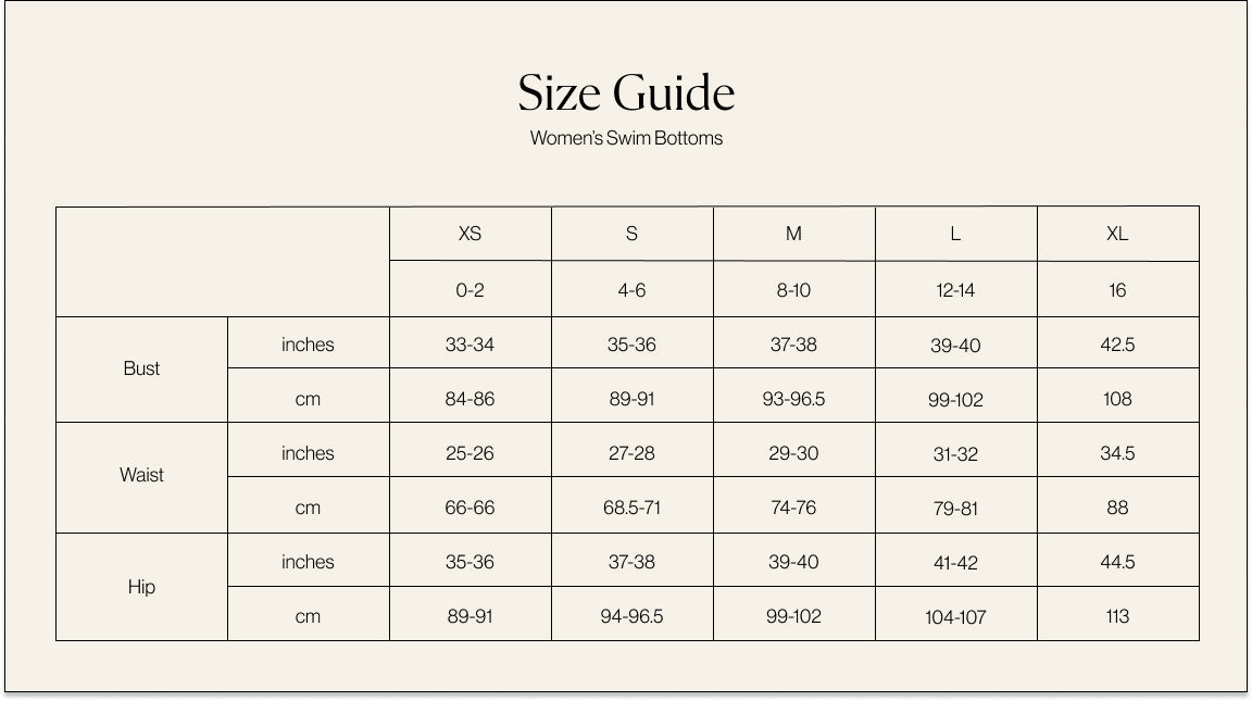 size guide for women's swim bottoms