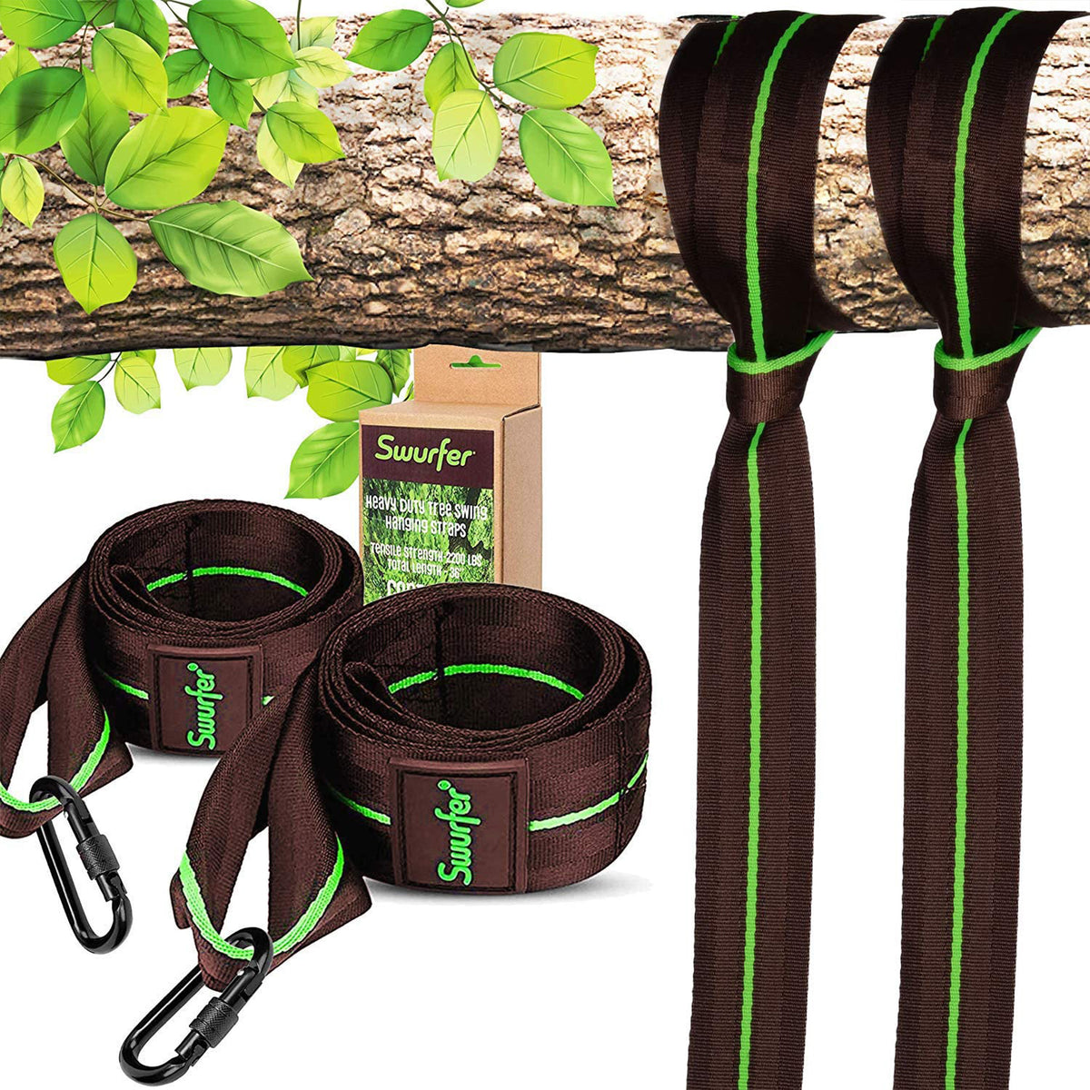 2x Heavy Duty Hanging Belts Straps for Bar Tree Beam Swing Ladders Hook 13in 