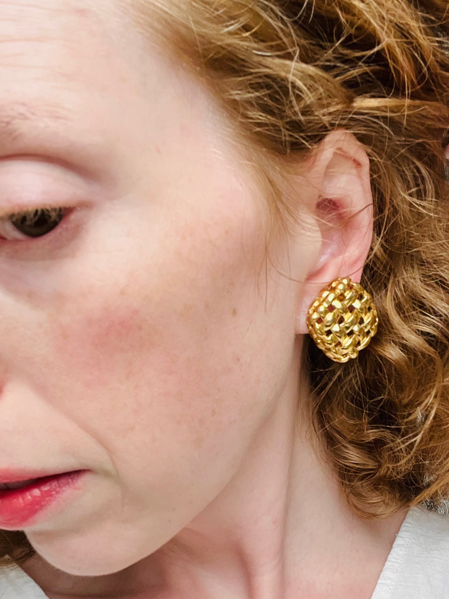 Vintage Signed Givenchy Gold Basketweave Clip Earrings