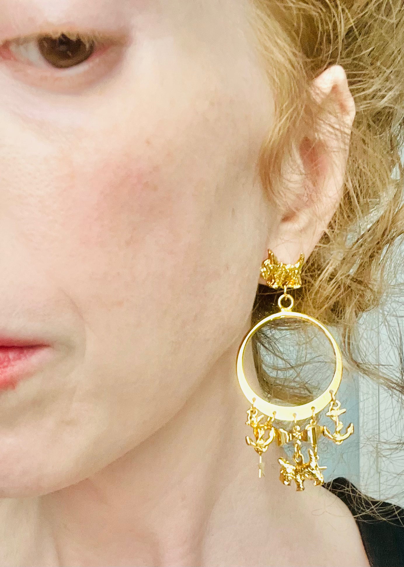Gold Charm Scottie Dog Nautical Pierced Earrings