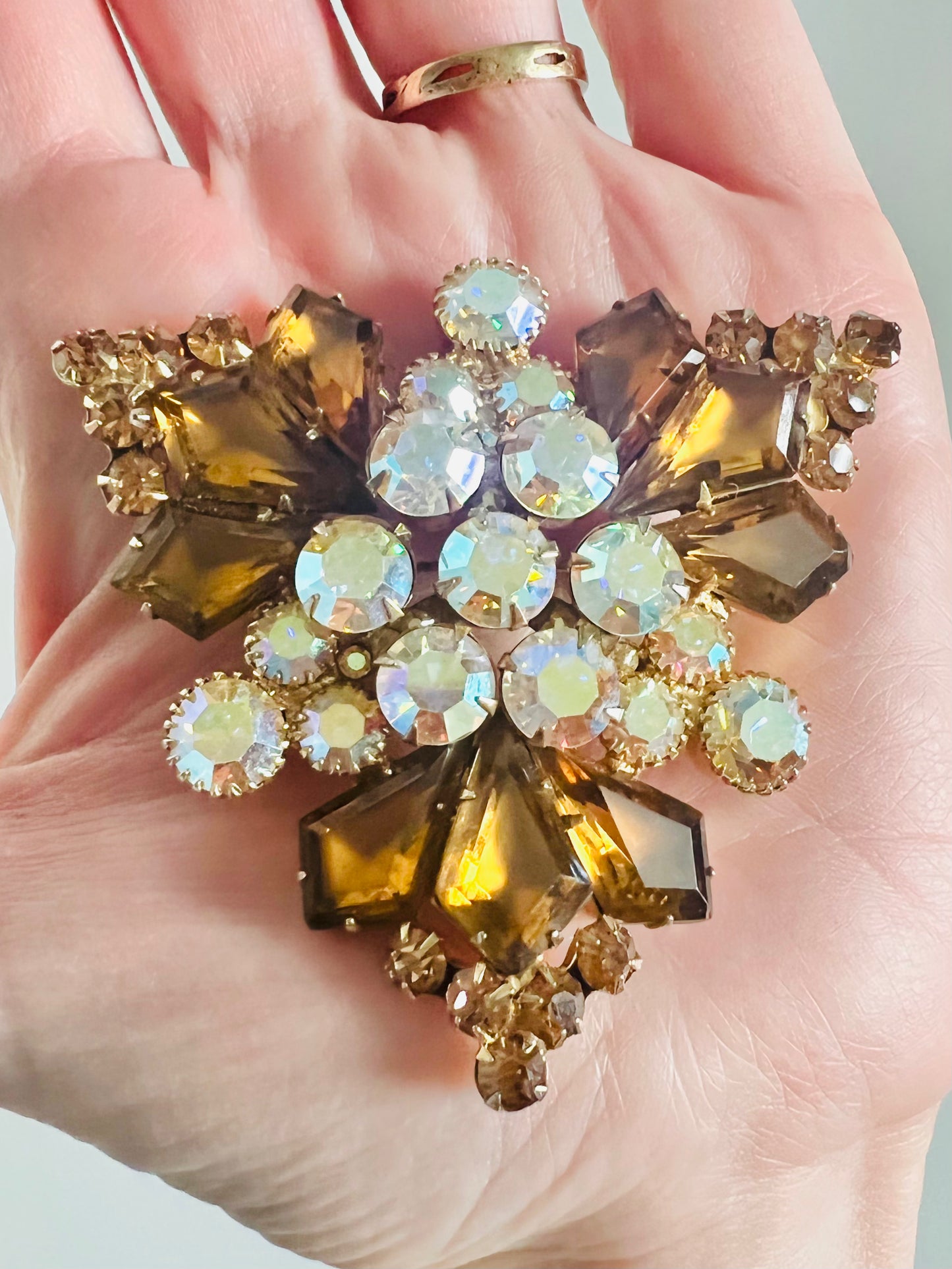 Vintage Glass Triangle Autumn Rhinestones Brooch Pin