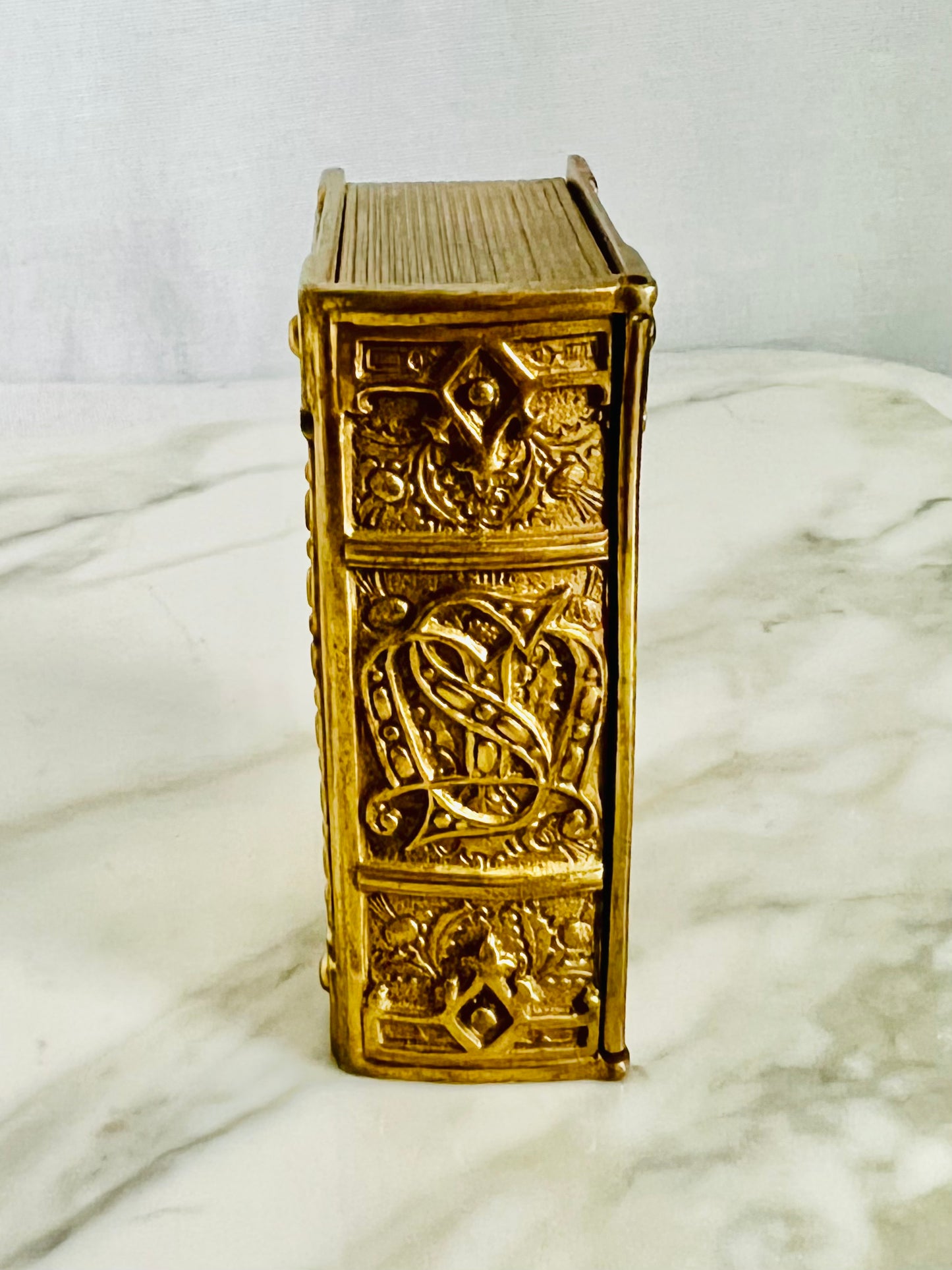 Vintage Brass Ornate Book Stamp Box