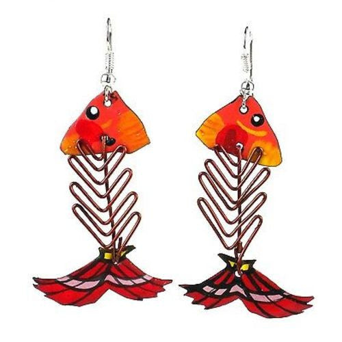 Recycled Tin and Wire Fish Bone Earrings - Kenya
