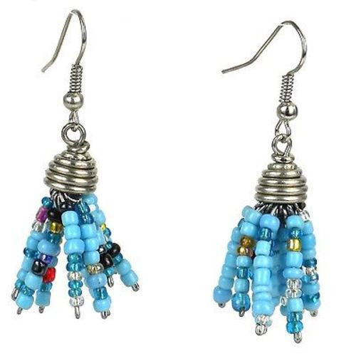 Blue Maasai Beaded Spike Earrings Handmade and Fair Trade