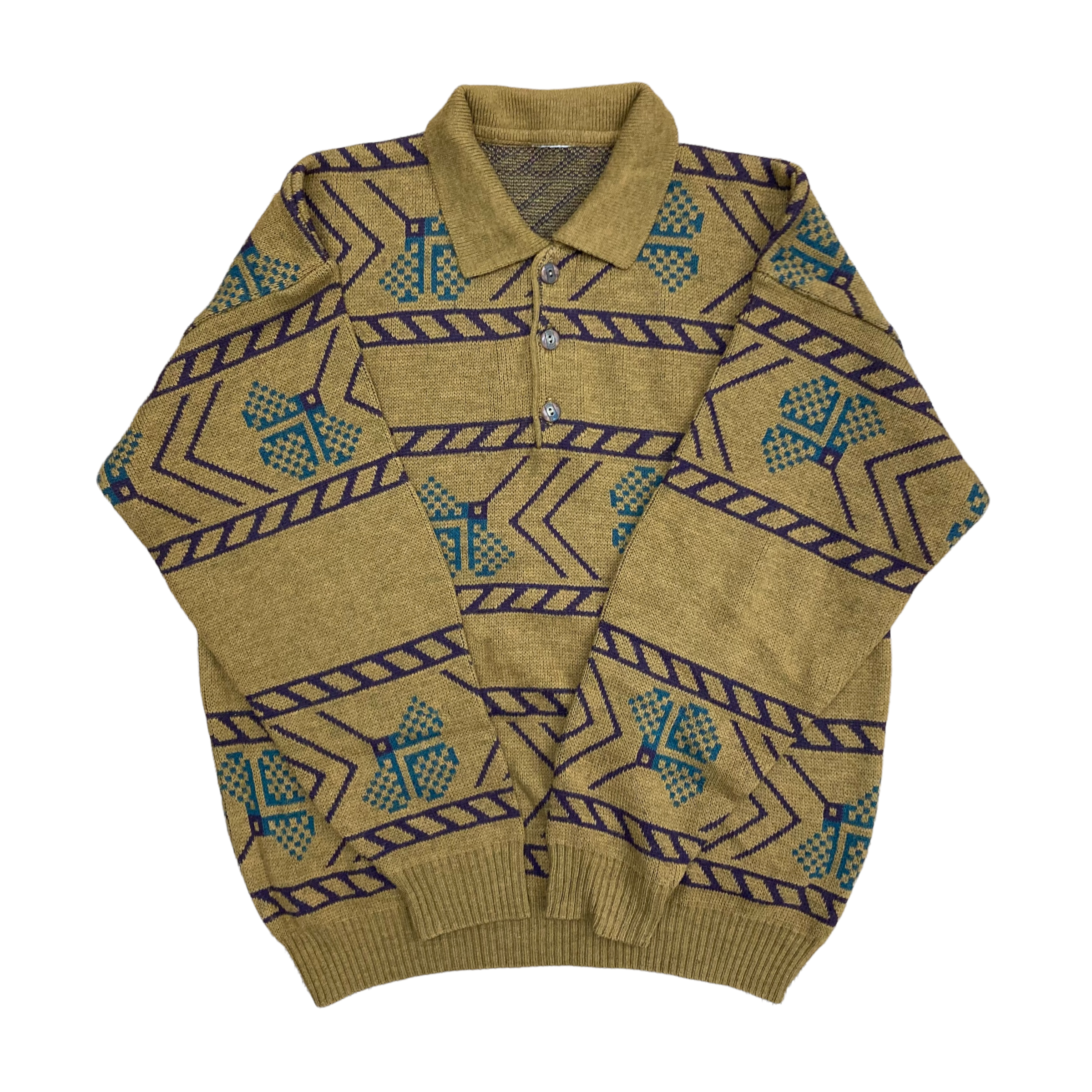 vintage レトロ ニット セーター 幾何学的模様 リーフ柄