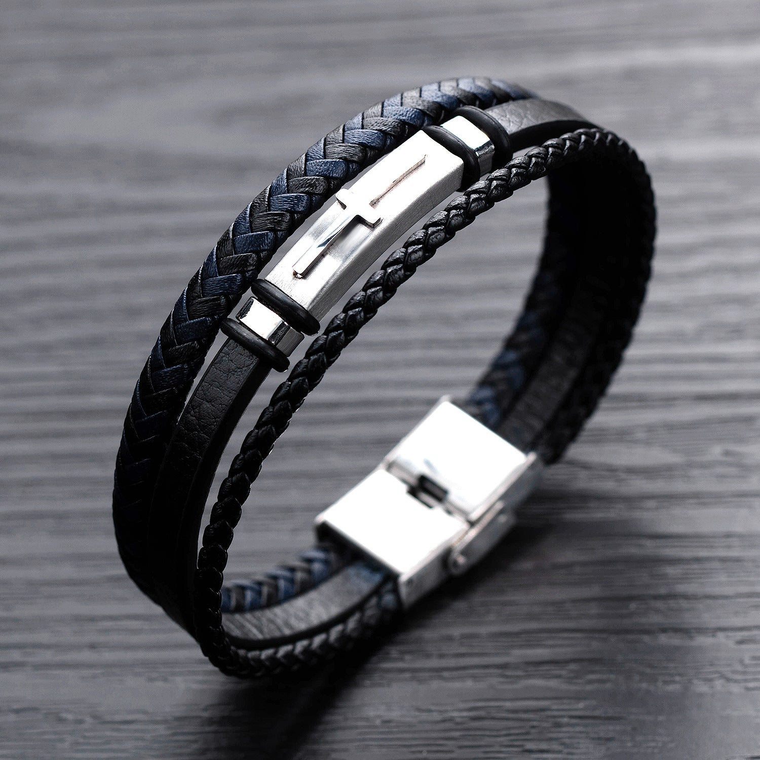 Double Row Bracelet Mens Leather Bracelet with Magnetic Clasp Cowhide Multi-Layer Braided Leather Mens Bracelet I Will Always Be with You for Son Stainless Steel Bracelet 