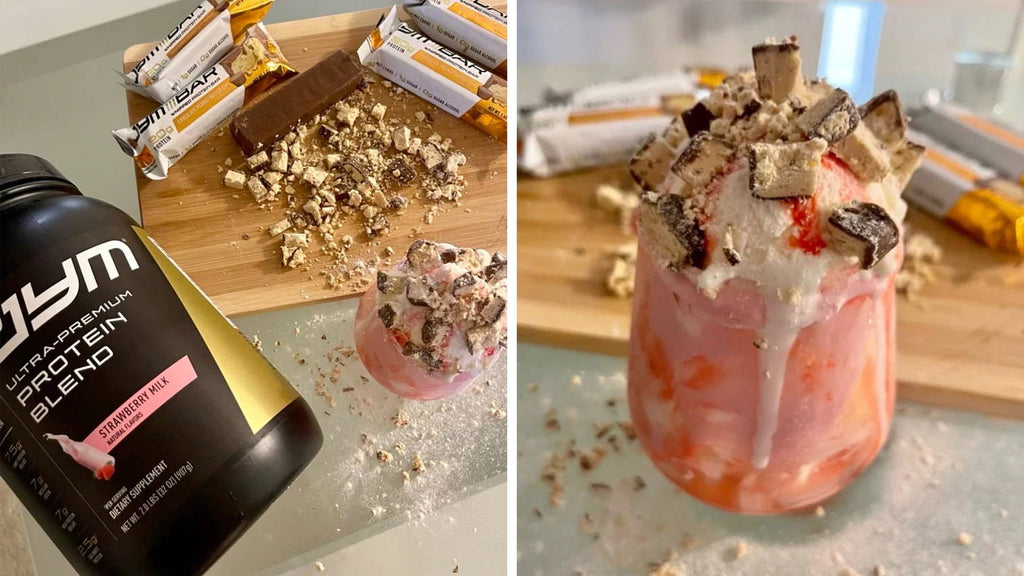 High-Protein Strawberry Ice Cream with JYM Bar Topping