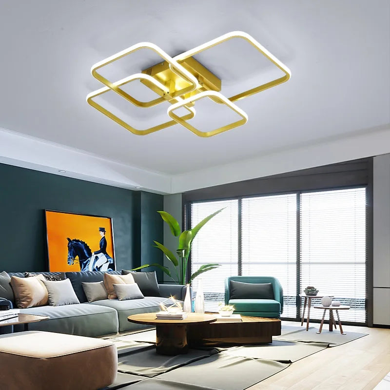 Shilling Jeugd Misleidend Gouden moderne plafondlamp, met LED verlichting en afstandsbediening –  Lampfabriek