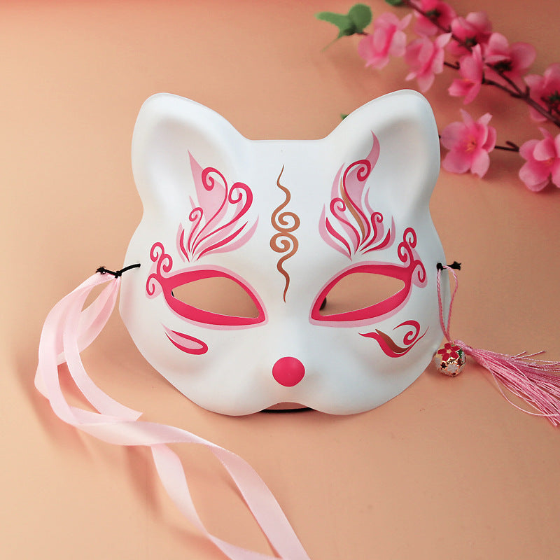 Pink Fox Mask Japanese Cosplay Mask Anime Kabuki Kitsune Masks Party Props Half Face Cat Masks Masquerade Rave Festival Cosplay
