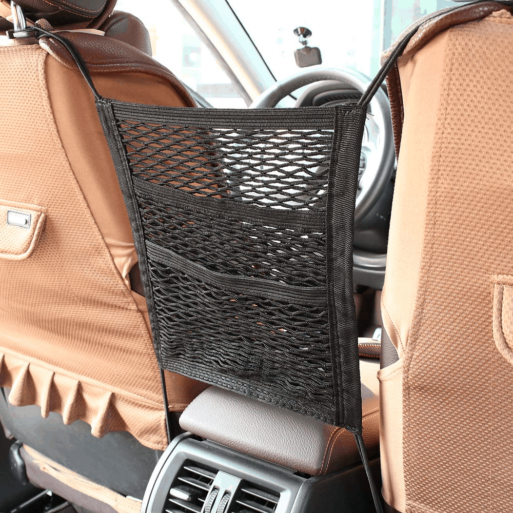 MagiqueW Car Seat Storage Mesh/Organizer 3 Lays Back Seat Elastic Cargo String Net Pouch Holder for Bag Luggage Pets Kids Barrier Disturb Stopper 