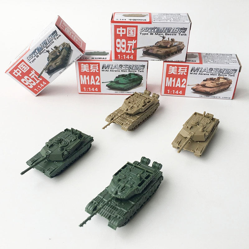 4 pcs US M1A2 Abrams Tank Chinese Type 99 Tank 4D Finished Model Toy 1:144 Scale