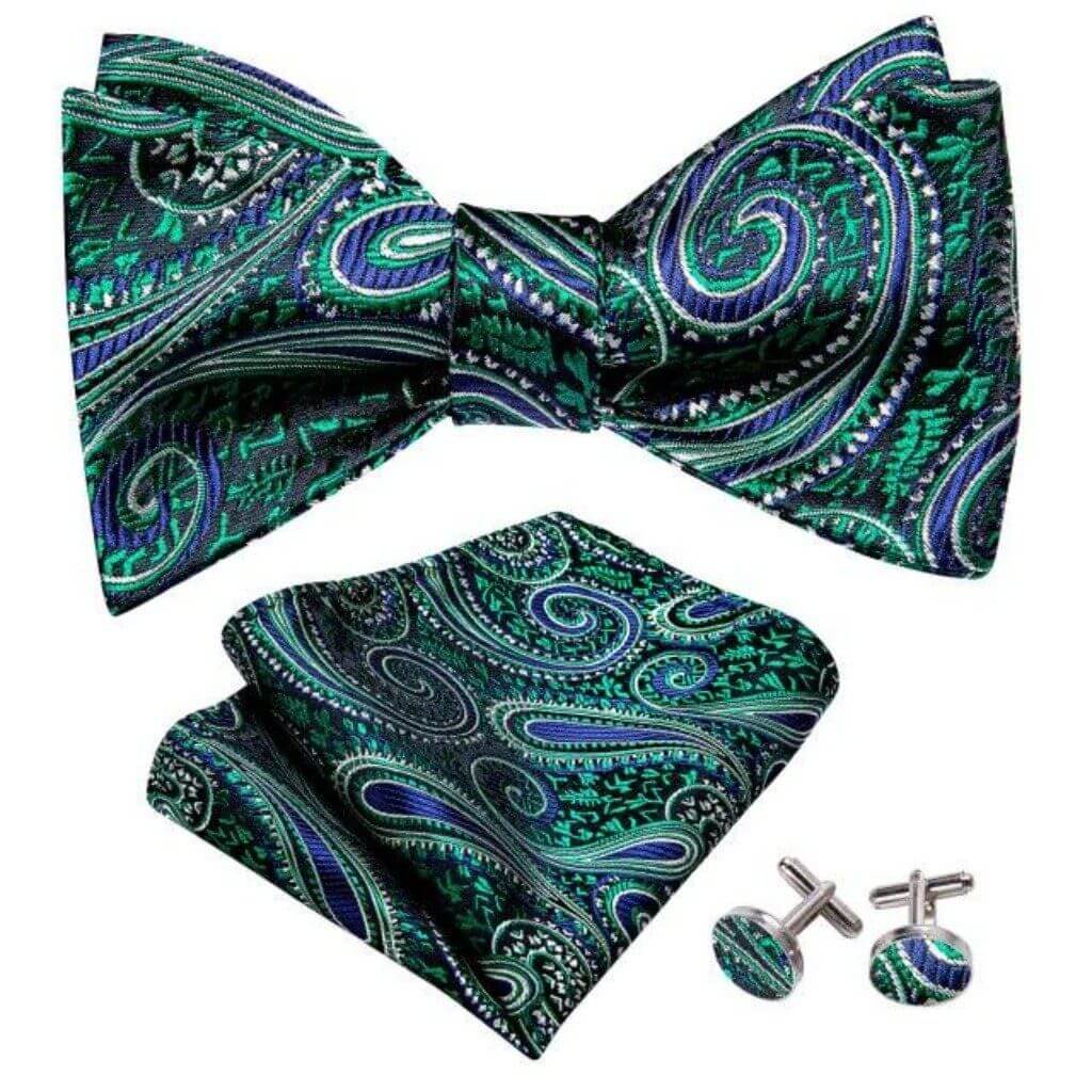 Blue and Green Paisley Patterned Silk Tie 