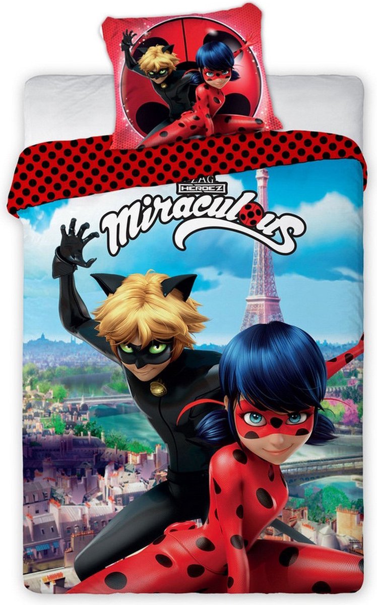 vroegrijp Gangster gemak Miraculous Ladybug Dekbedovertrek - 140 x 200 cm + 70 x 90 cm – Kledingdroom