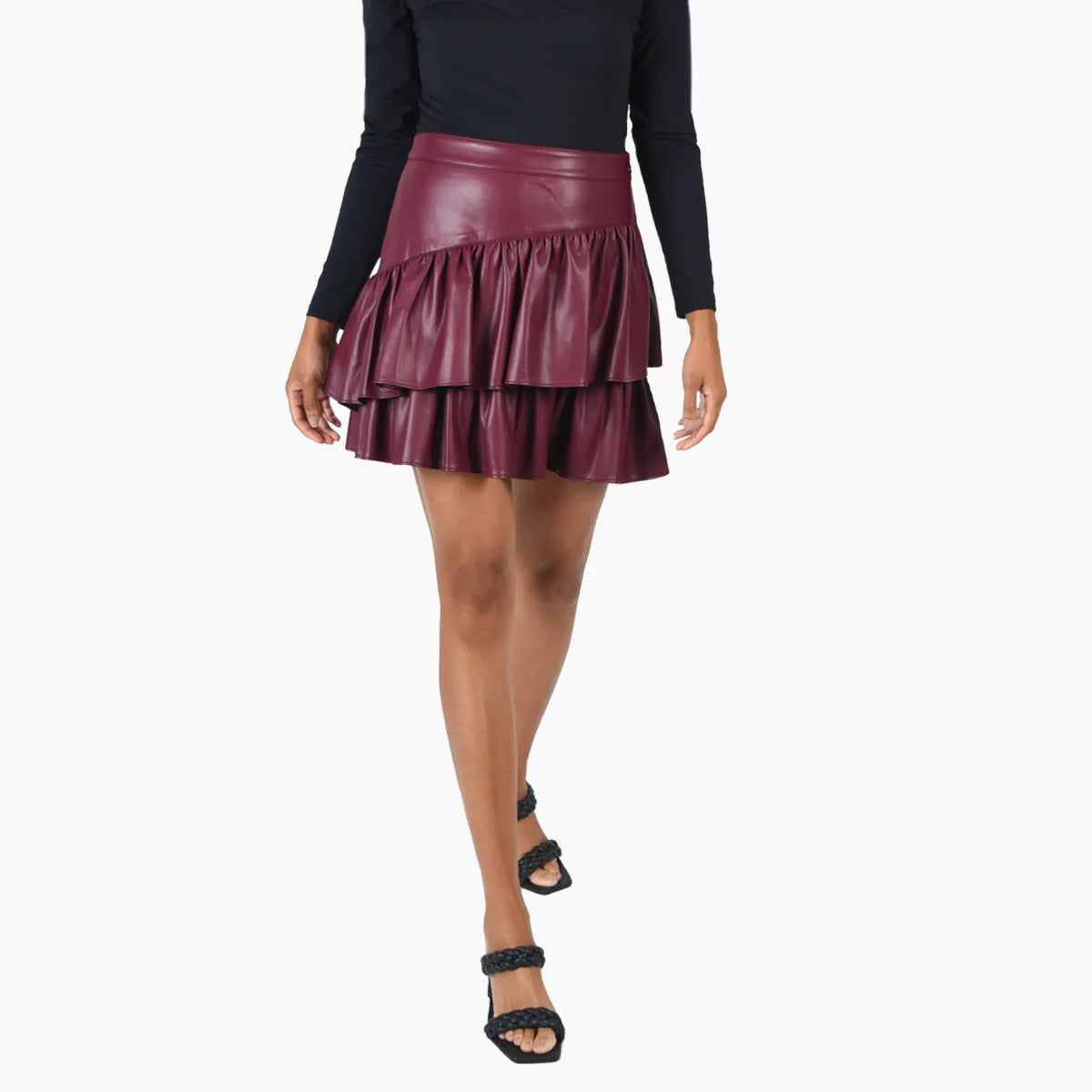 Tiered Mini Skirt in Burgundy