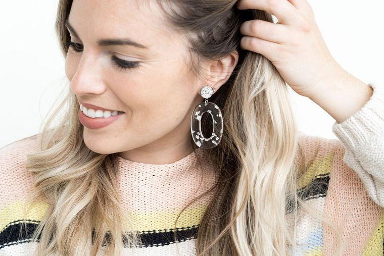 Sloan - Silver Flake / Druzy + Acrylic Earrings
