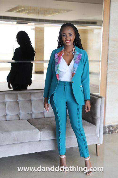 blue ladies trouser suit