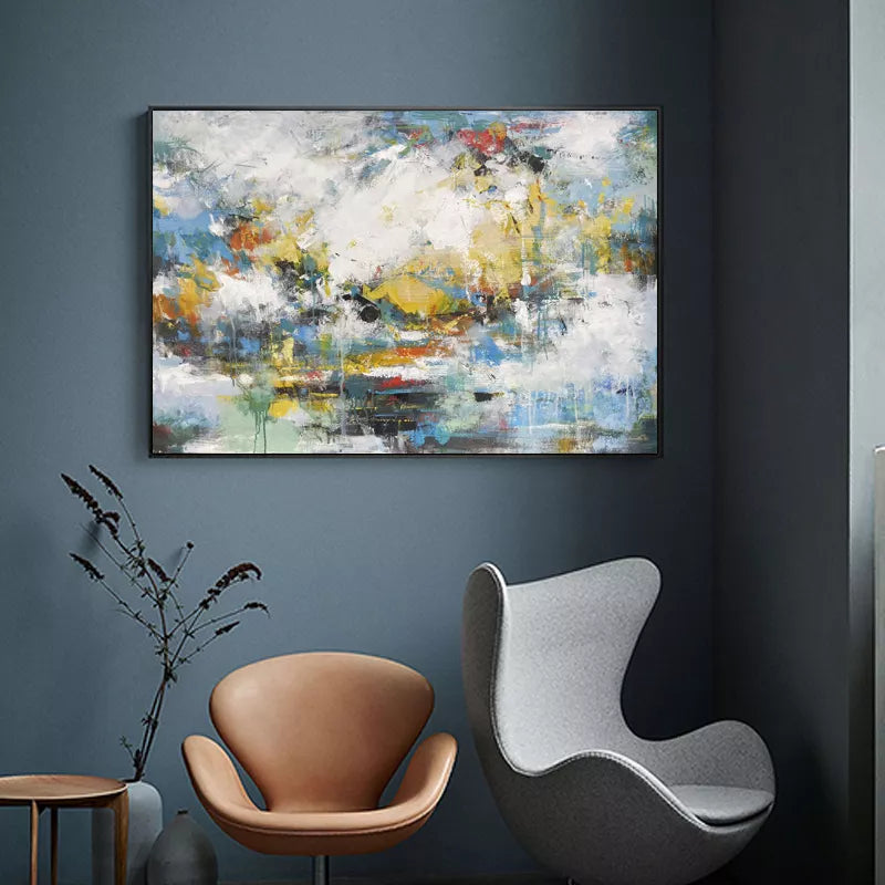 handgemaltes Bild, Abstrakte Malerei, inklusive schwarzem Rahmen 90x120 cm