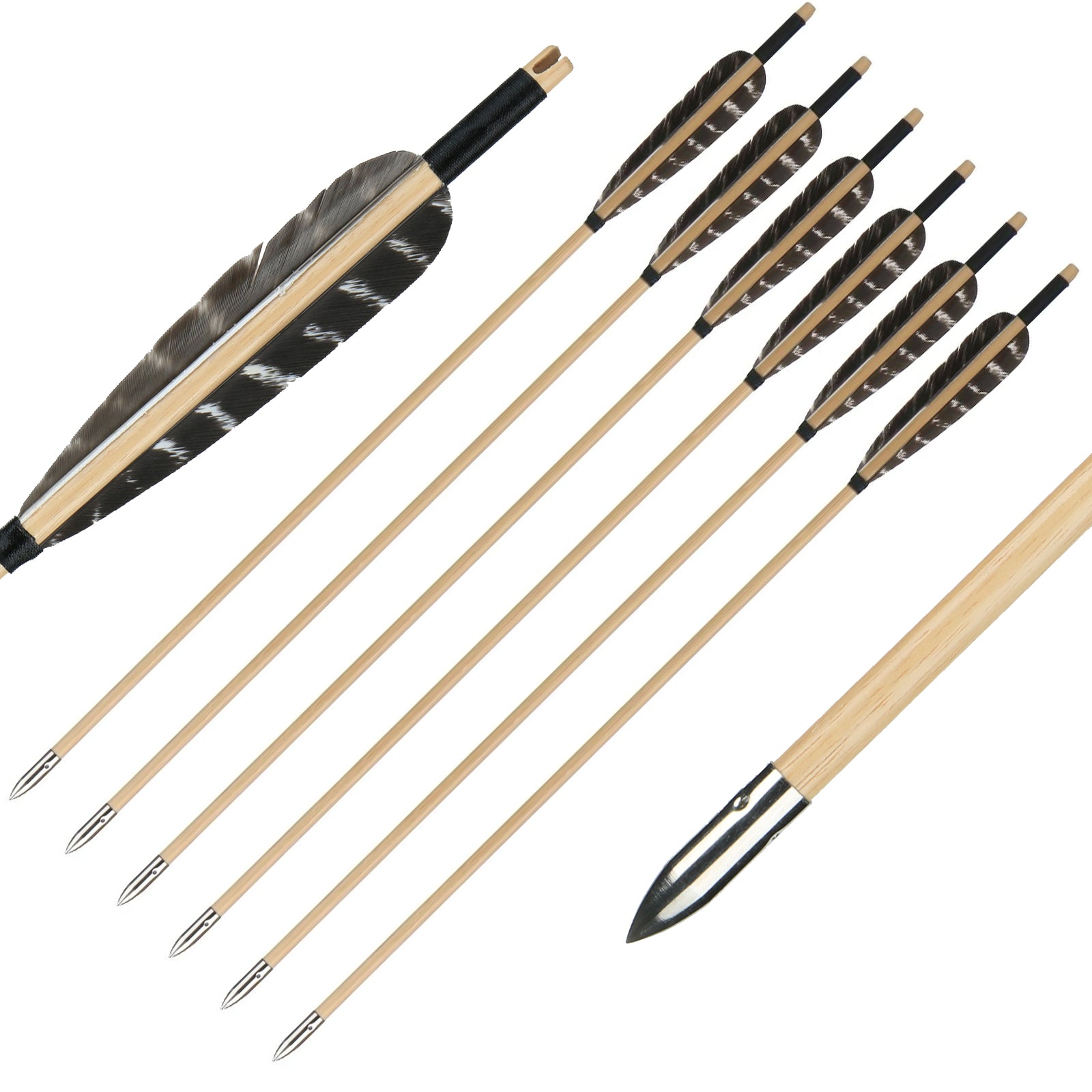 6pcs 31" Archery Arrows Wooden Shaft Arrow Turkeys Feather Outdoor Hunting Shoot 