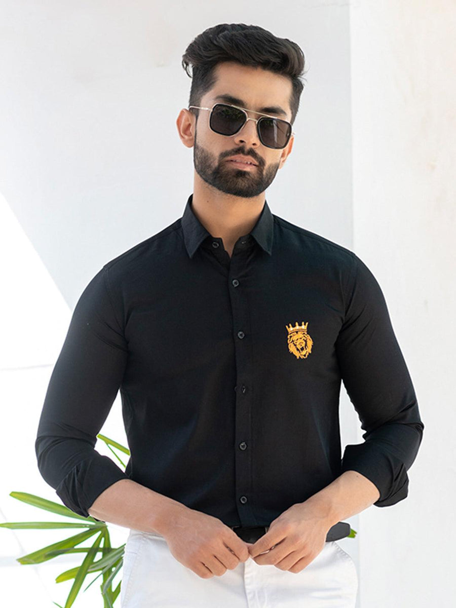 Buy Leo Embroidered Black Giza Cotton Shirt Online At Best Prices ...