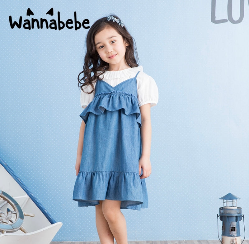 Toddler Girl Denim Wave Design Dress