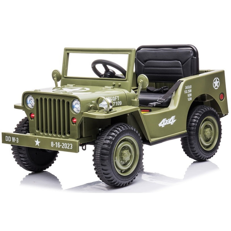 Little Riders 12V Military Jeep Electric Ride On Car For Kids - Green