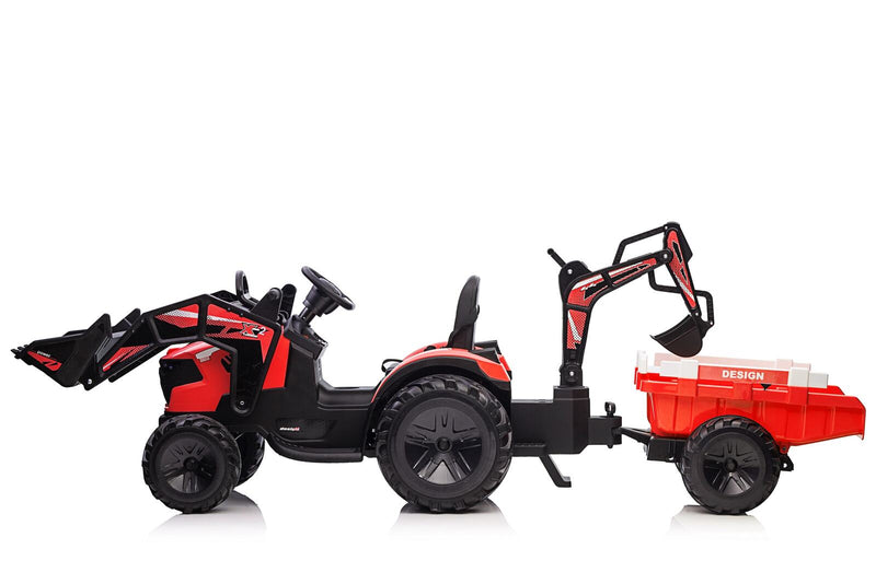 Kids Ride On Car 12V Tractor 2 In 1 With Trailer And Excavator