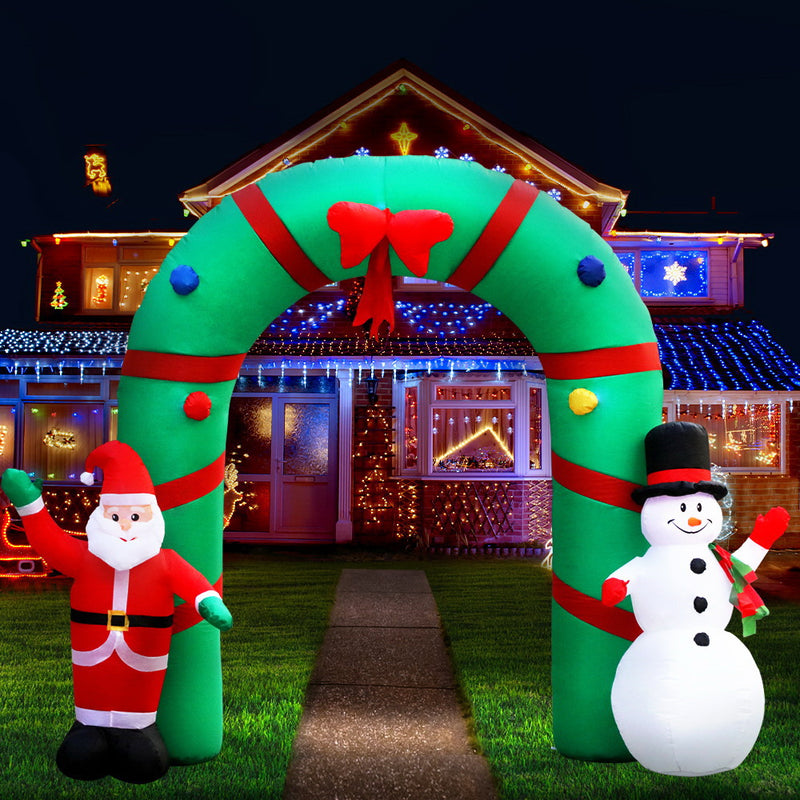 Jingle Jollys 2.8M Christmas Inflatable Giant Arch Way Santa Snowman Light Decor