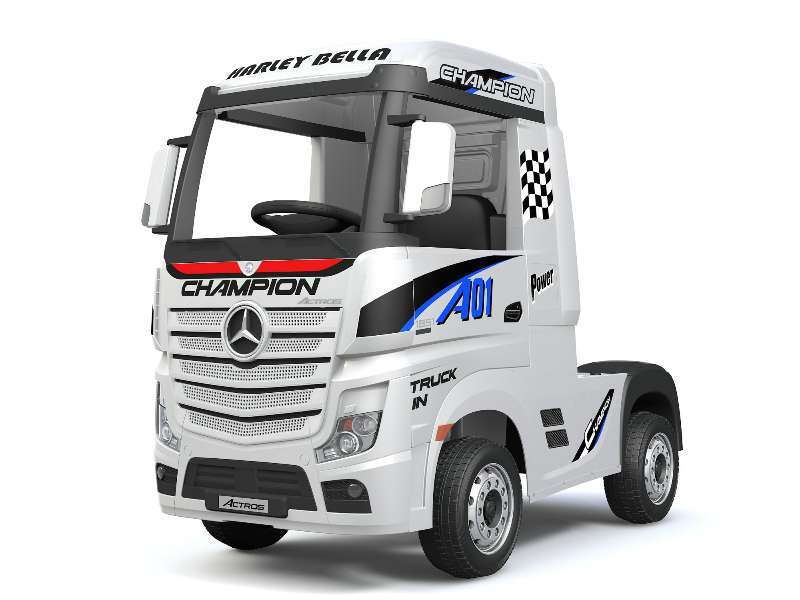 Little Riders Kids Ride On Car Mercedes Benz Actros Race Truck with Trailer