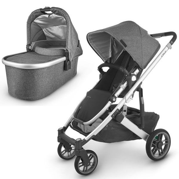 UPPAbaby CRUZ V2 Stroller Charcoal Melange (Jordan) + Bassinet V2 + BONUS Carry-All Parent Organiser valued at $79.99