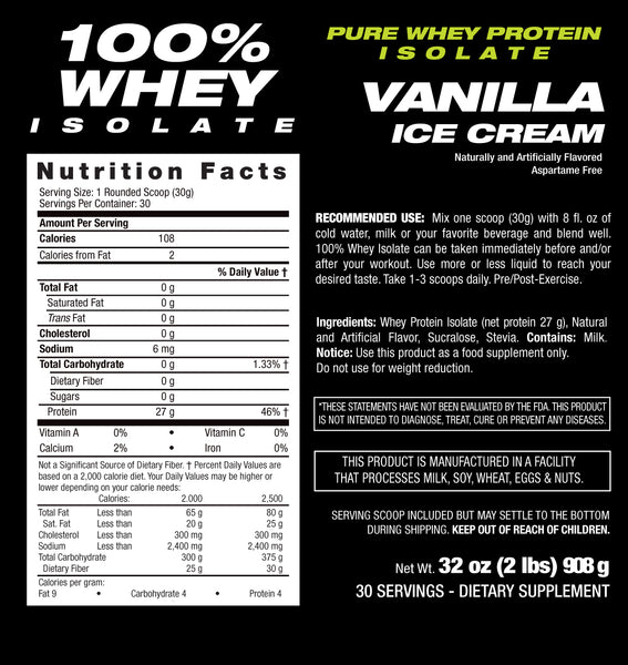 Whey Protein Isolate Chocolate Nutritional Facts