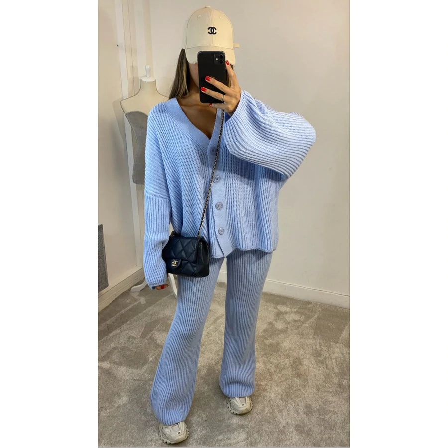 LIGHT BLUE KNITTED BUTTON LOUNGEWEAR