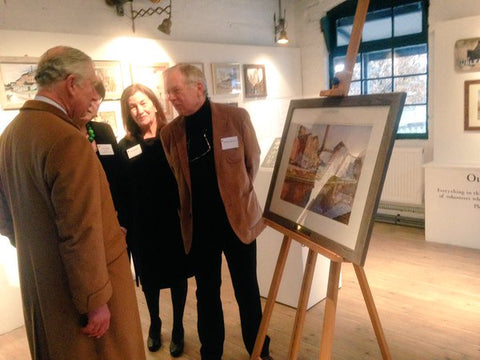 Geoffrey Wynne RI presenting H.R.H The Prince of Wales with the iconic painting of Middleport Pottery