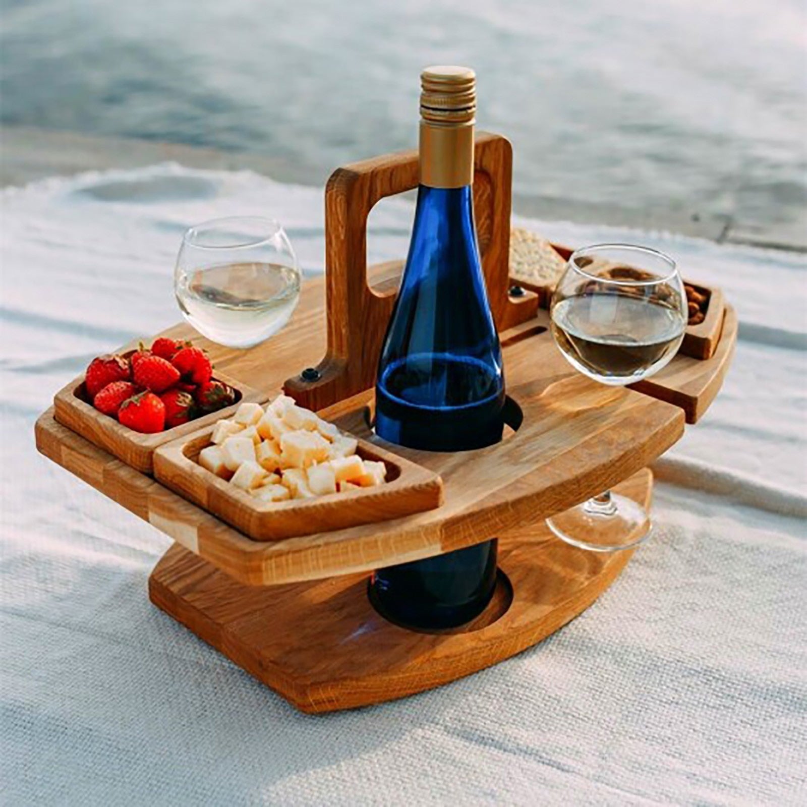 for Outdoor Garden Travel Beach Small Round Picnic Camping Table QOTSTEOS Outdoor Wine Table Wooden size:30x24cm Folding Picnic Table Travel Portable