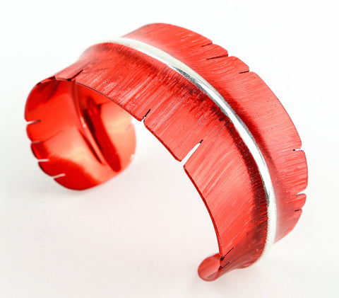 Michael Kirk Bold Red Sterling Silver Feather Cuff Bracelet