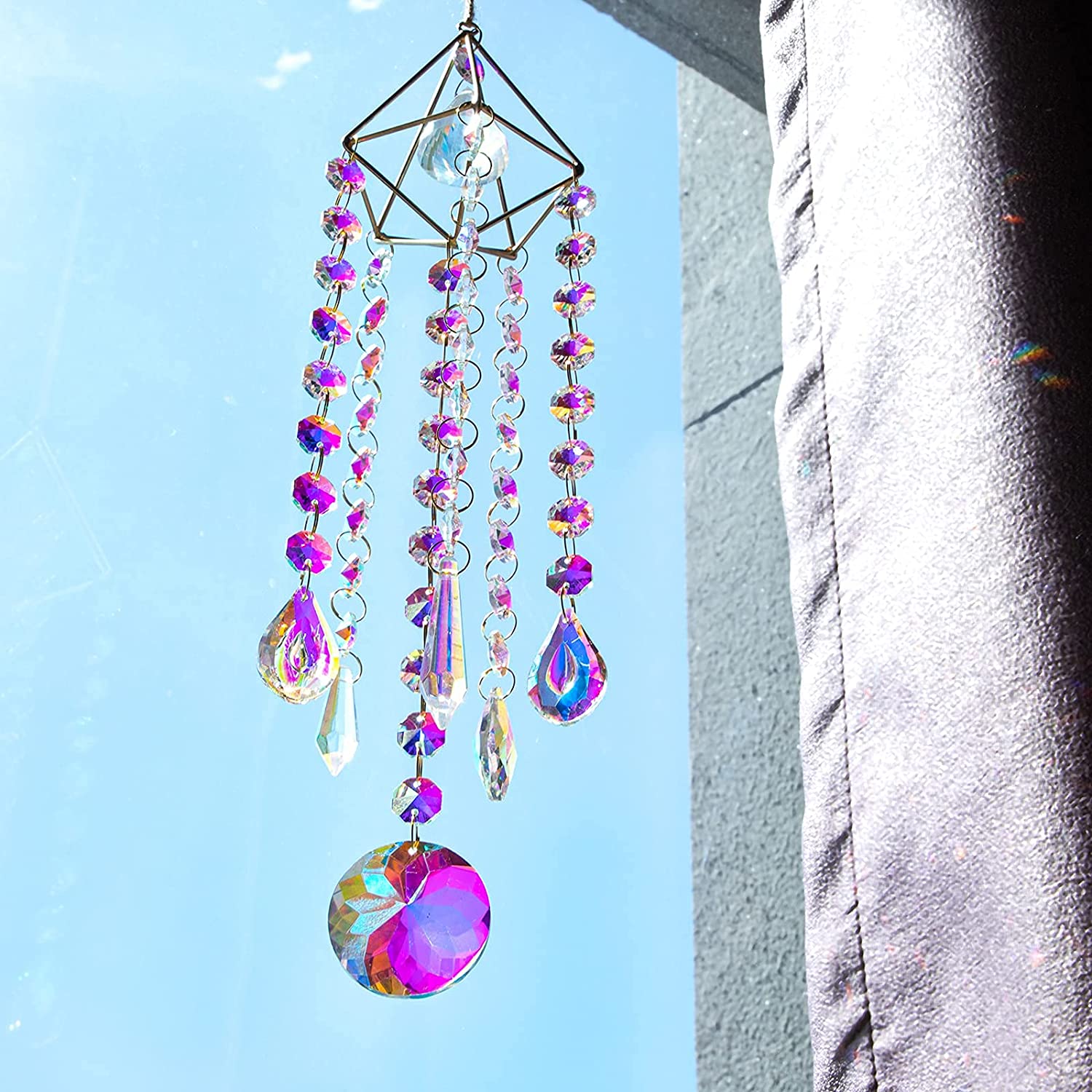H&D HYALINE & DORA Chandelier Wind Chimes AB Coating Crystal Prisms Hanging Suncatcher Pendant Home Decor Gifts 