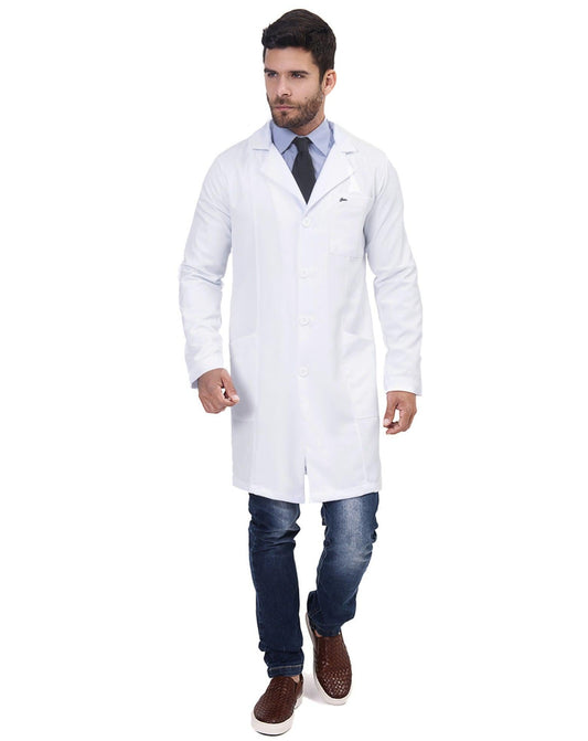 Jaleco Man Básic Social Branco - jalecos-mania Bordado, Botões Visíveis, Branco, Gabardine Premium, Gola Blazer, Jalecos, Jalecos Mania, Manga Longa, Masculino, Sem Punho