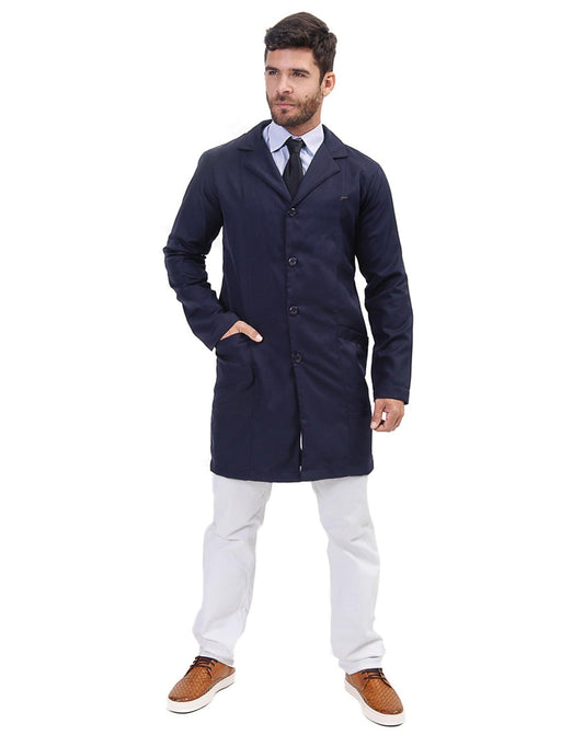 Jaleco Man Elegance Azul Marinho - jalecos-mania Azul Marinho, Bordado, Botões Visíveis, Gabardine Premium, Gola Blazer, Jalecos, Jalecos Mania, Manga Longa, Masculino, Sem Punho