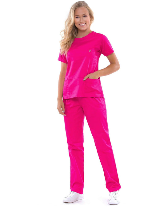 Scrub Confort Feminino Rosa Pink - jalecos-mania Algodão Com Elastano, Bordado, Feminino, Jalecos Mania, Pijama Cirúrgico, Rosa Pink, Scrubs