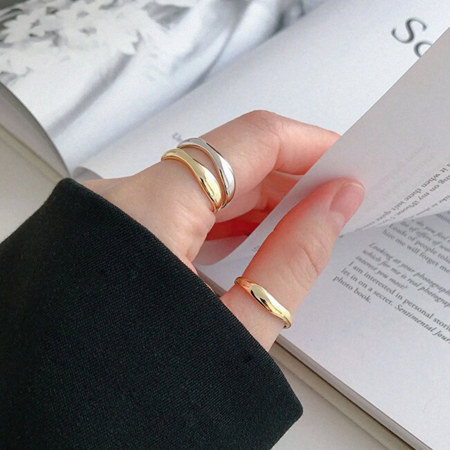Sterling Silver Wavy Ocean Wave Stacking Ring - Frigghk jewelry