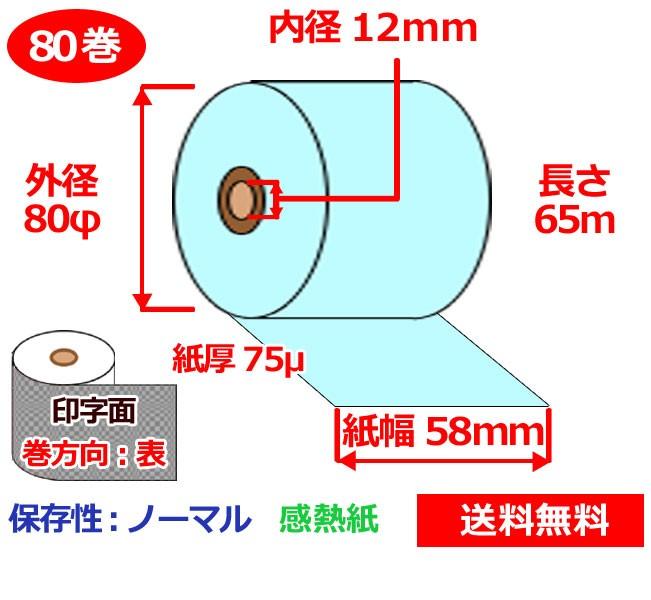 クリエイティア 感熱レジロール紙 高保存幅58mm×長さ63m 直径80mm 芯内径12mm SR5880HGT 1セット(80巻:5巻×16パック) - 1