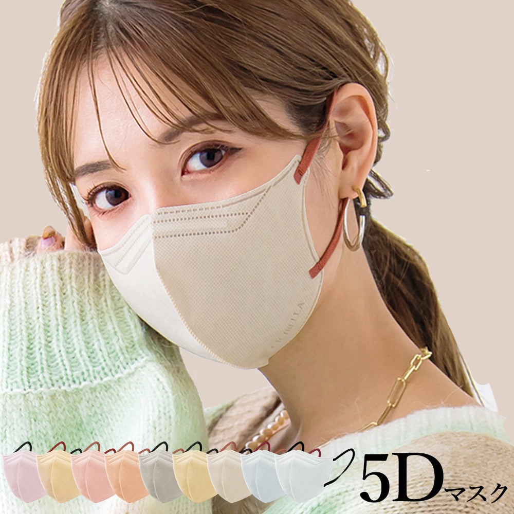3D立体マスク ベージュ×レッド 40枚 花粉 不織布 韓国 小顔 白 お得 通販