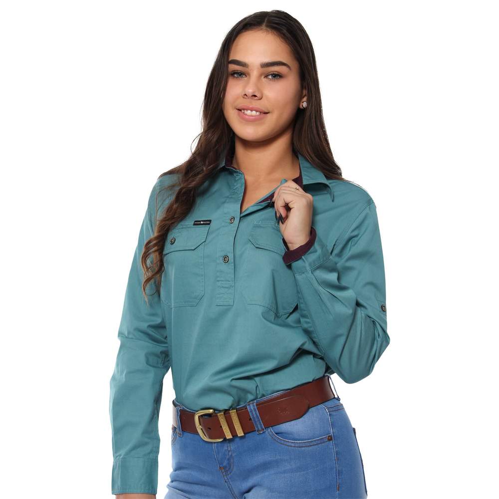 womens half button shirt