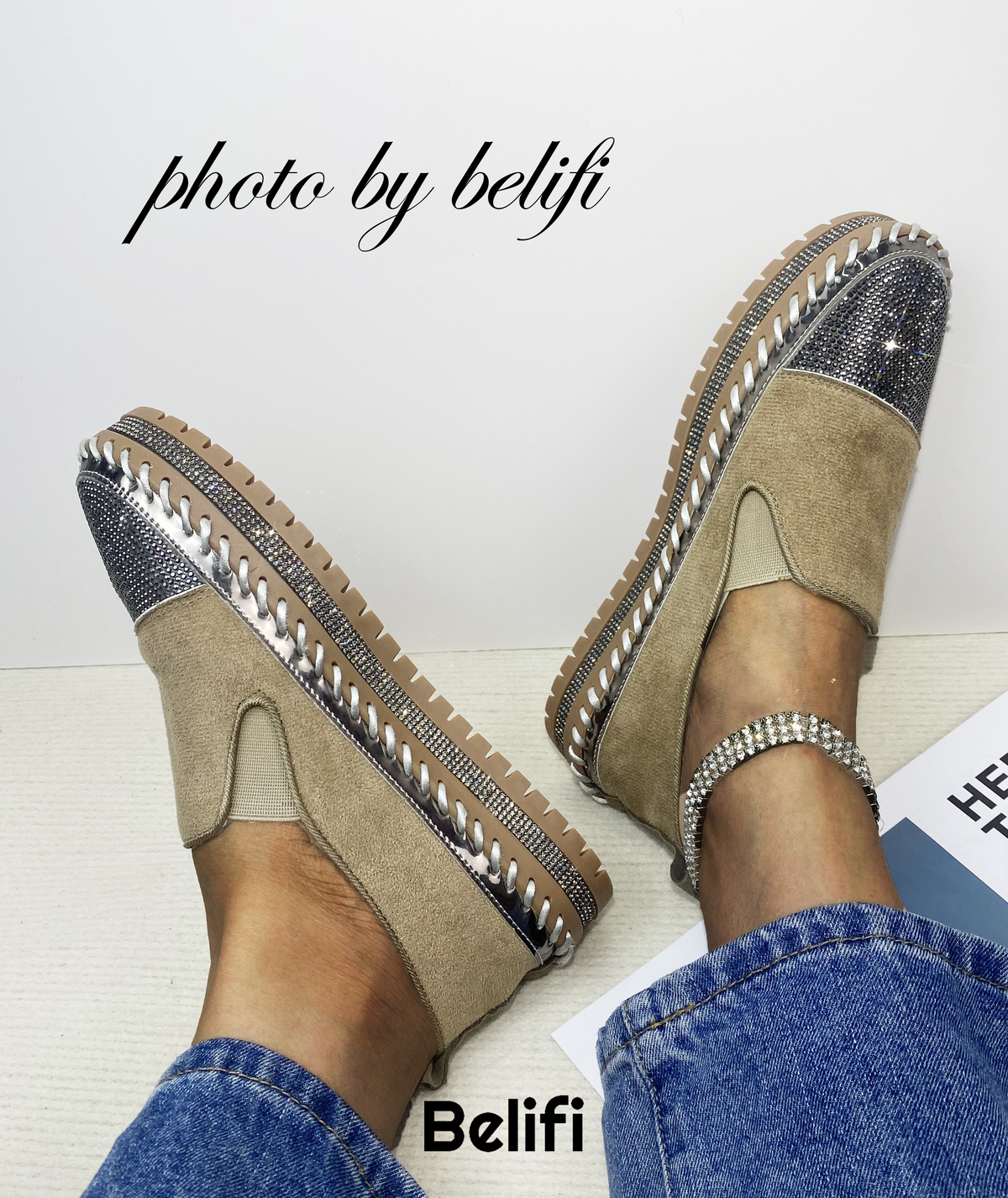 Belifi Platform Versatile Breathable Top Rhinestones Shoes