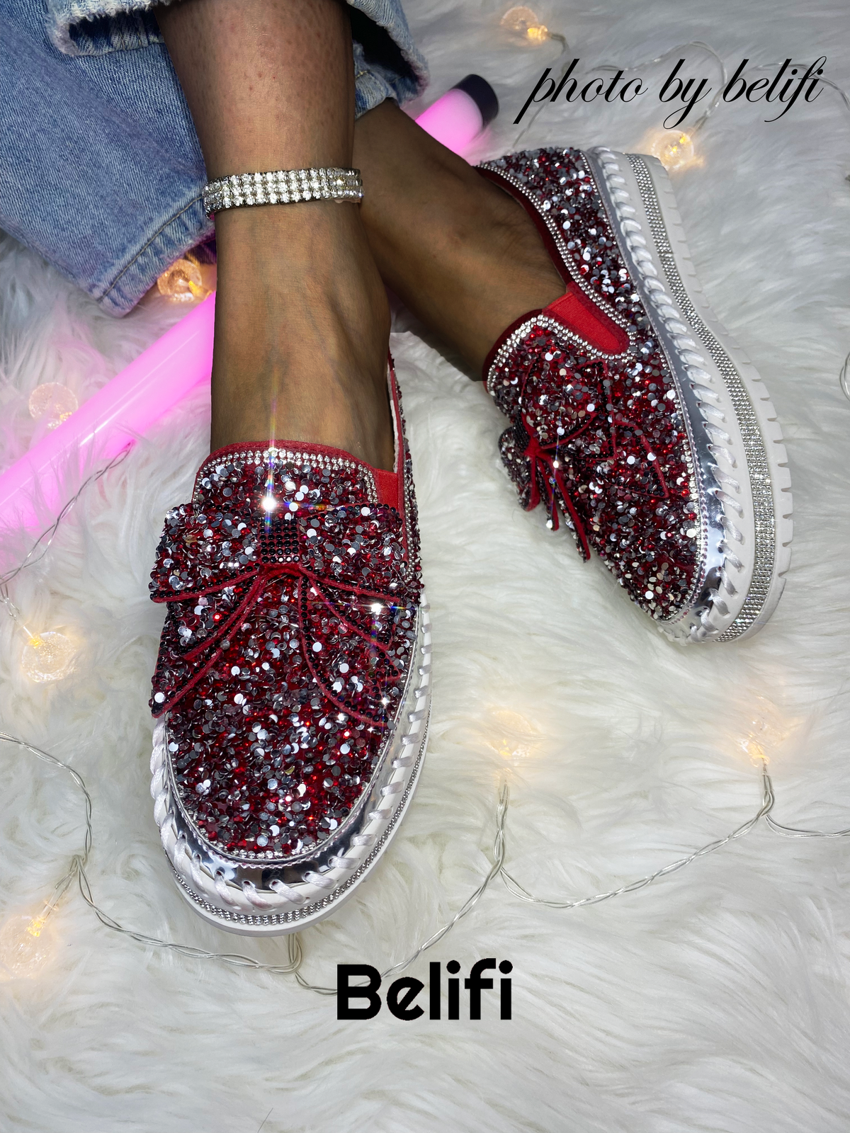 Shining Rhinestone Slip-on Thick Botton Casual Ladies Crystal Shoes