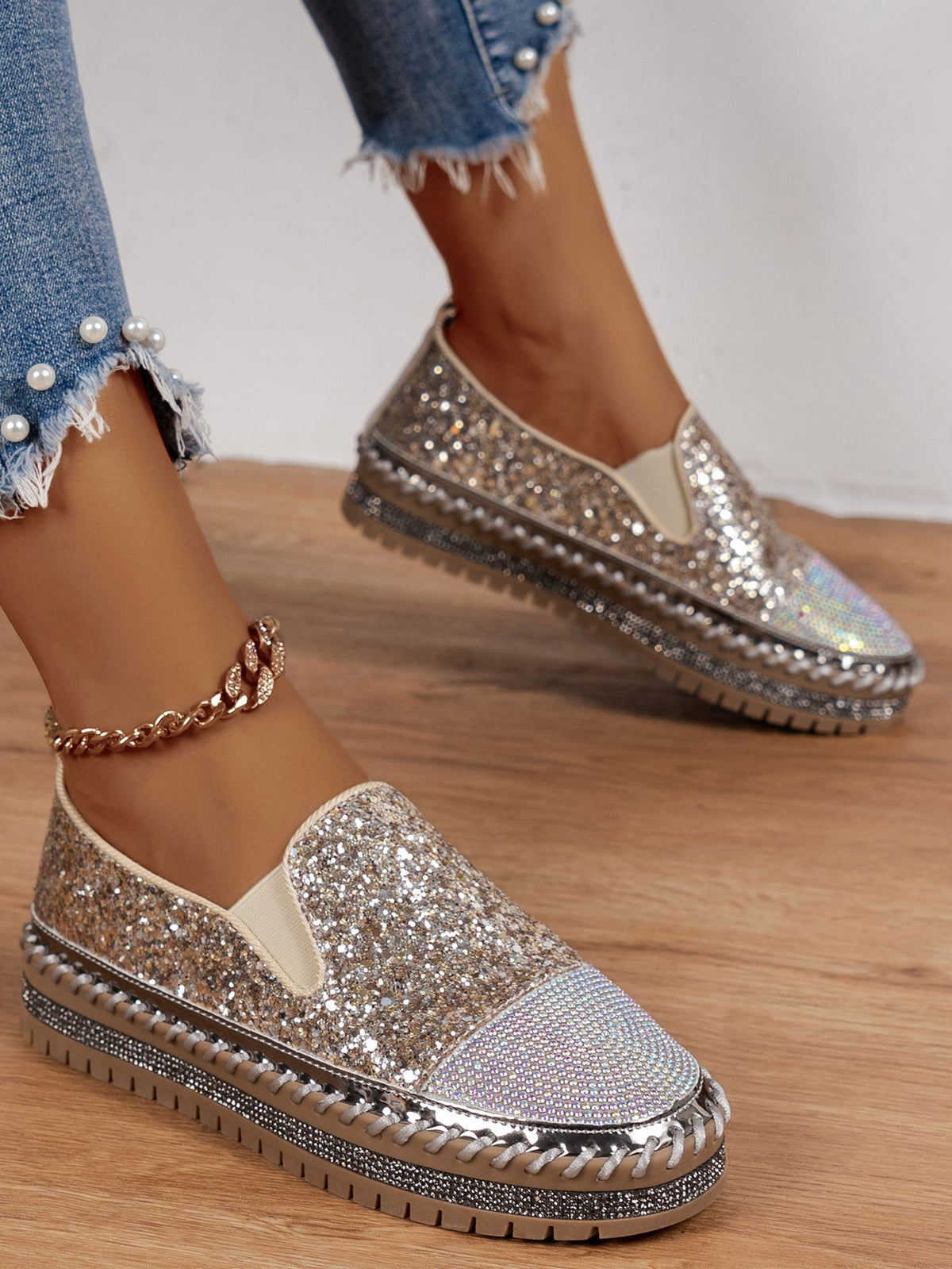 Befili Thick Soled Rhinestone Shoes