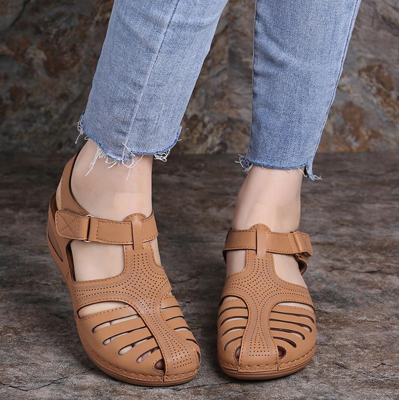 Belifi - Soft PU Leather Closed Toe Vintage Anti-Slip Sandals