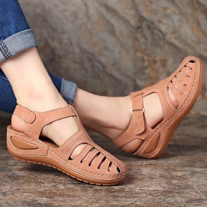 Belifi - Soft PU Leather Closed Toe Vintage Anti-Slip Sandals